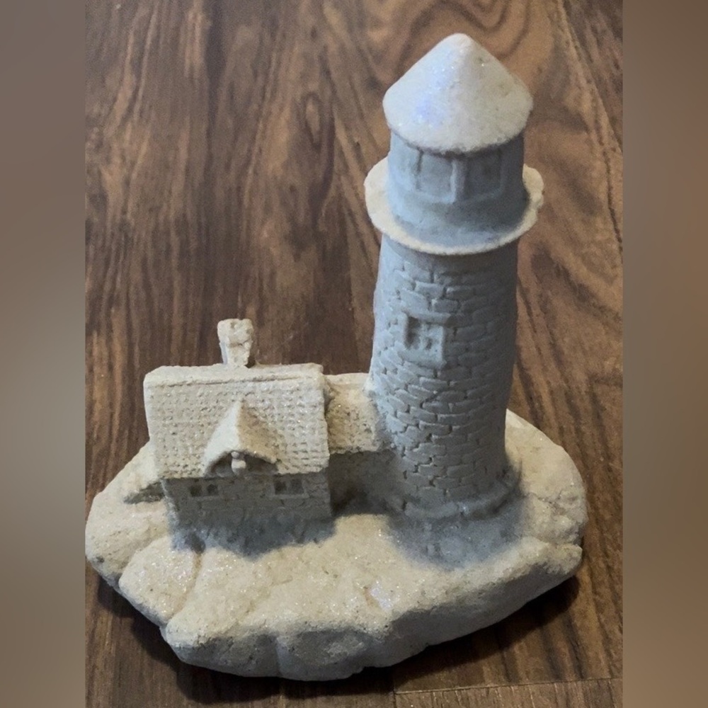 Vintage Craved Cream Stone Detailed Replica Coastal Lighthouse Figurine